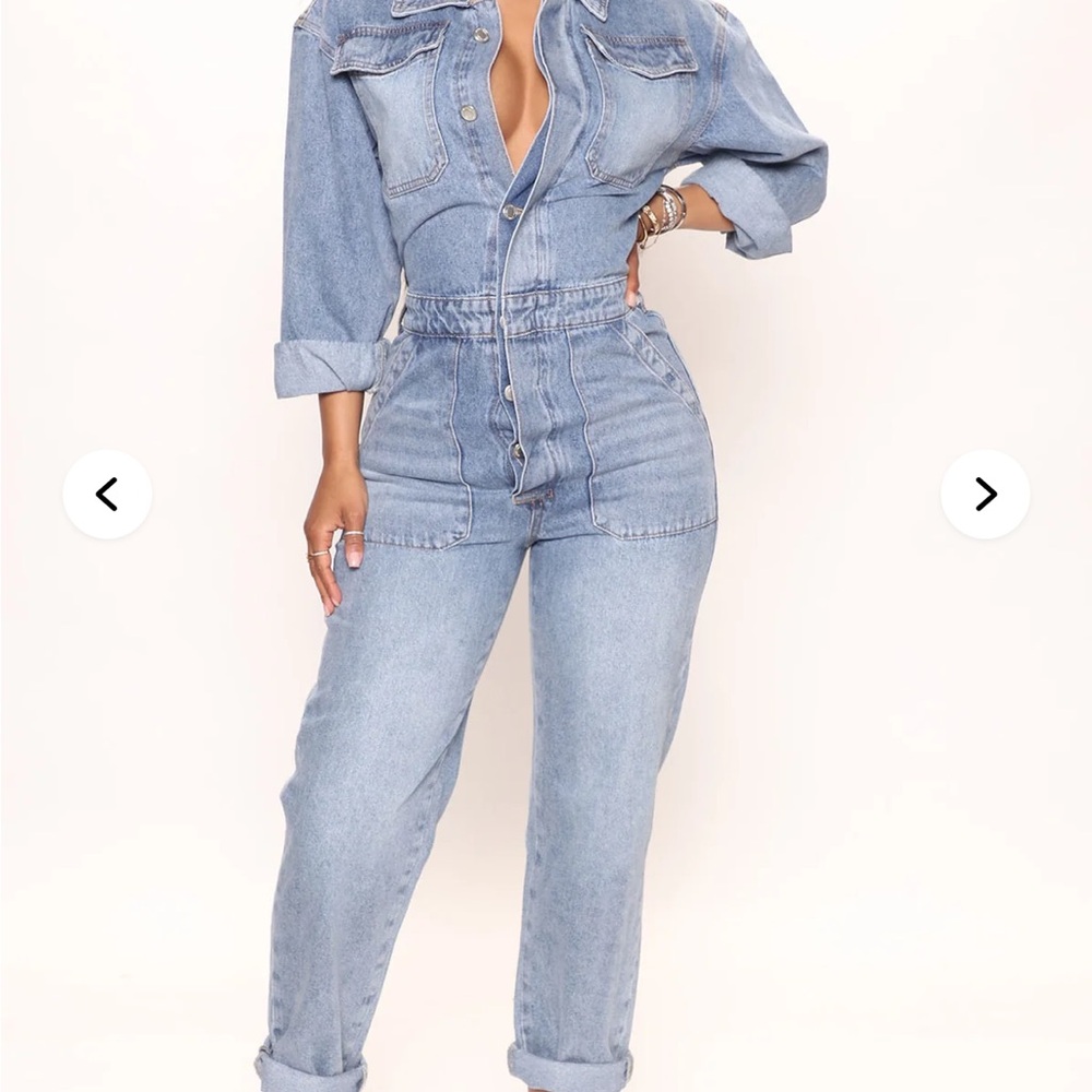 Light Wash Denim Jumpsuit - Women's Button-Front Utility Style